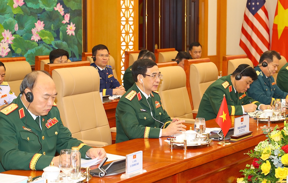 Đại tướng Phan Văn Giang phát biểu tại cuộc hội đàm.