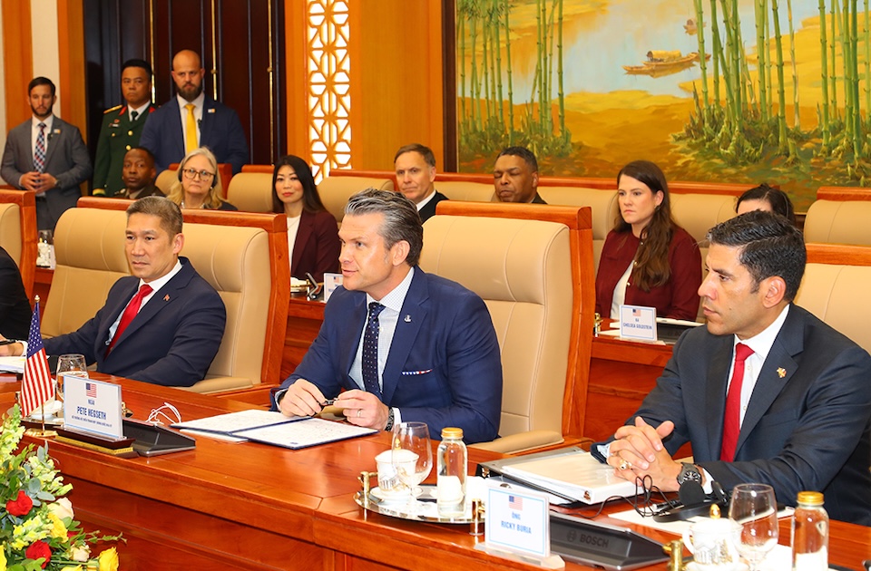 Bộ trưởng Chiến tranh Hoa Kỳ Pete Hegseth phát biểu tại cuộc hội đàm.